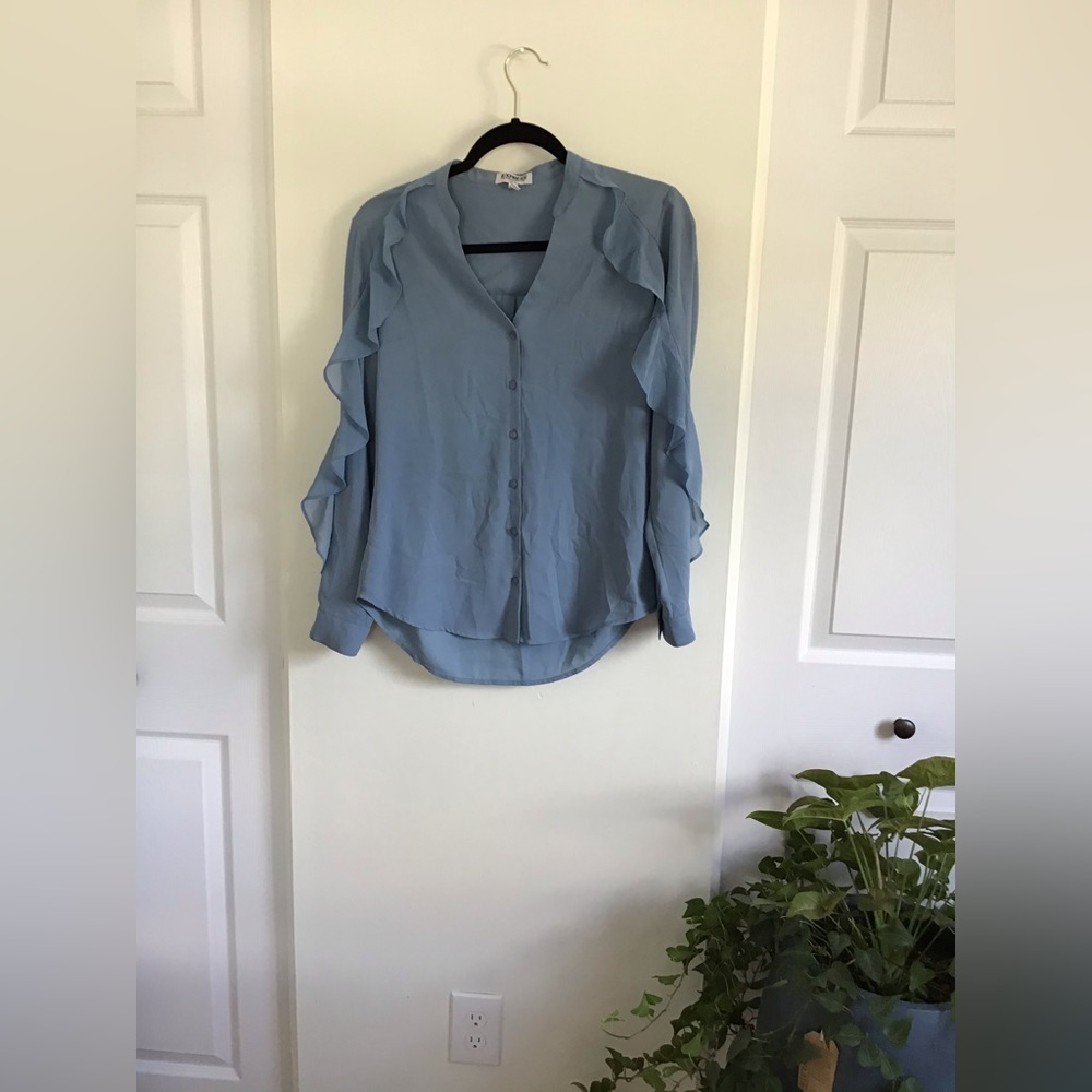Express The Portfino - light blue ruffle sleeve blouse - S